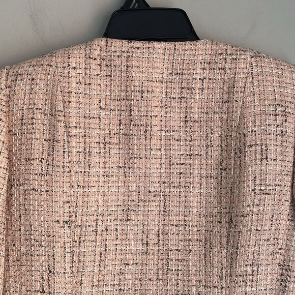 NEW Karl Lagerfeld Paris Tweed Gold Button Blazer Women's Size 4 Pink Career - Picture 11 of 15